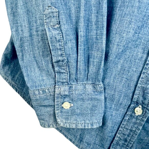 GAP Fitted Boyfriend Shirt Indigo Cotton Denim Button Down Womens L Long Sleeve - Picture 12 of 13